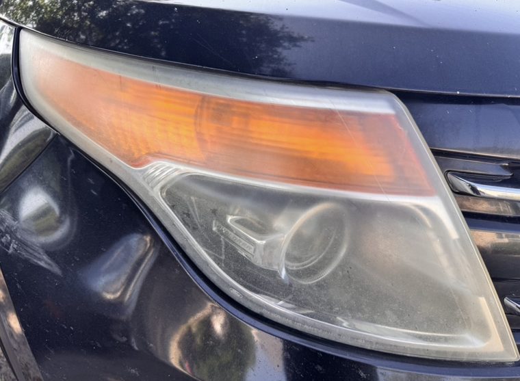 Dull, hazed Ford Explorer headlight